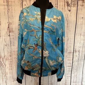 Artsy Wearable Art Maximalist Statement Piece Almond Blossom Bomber Jacket Sz S